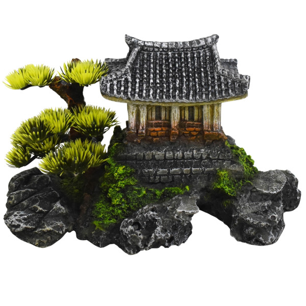 Aqua Ornaments "TEMPLE ON ROCK" with plants