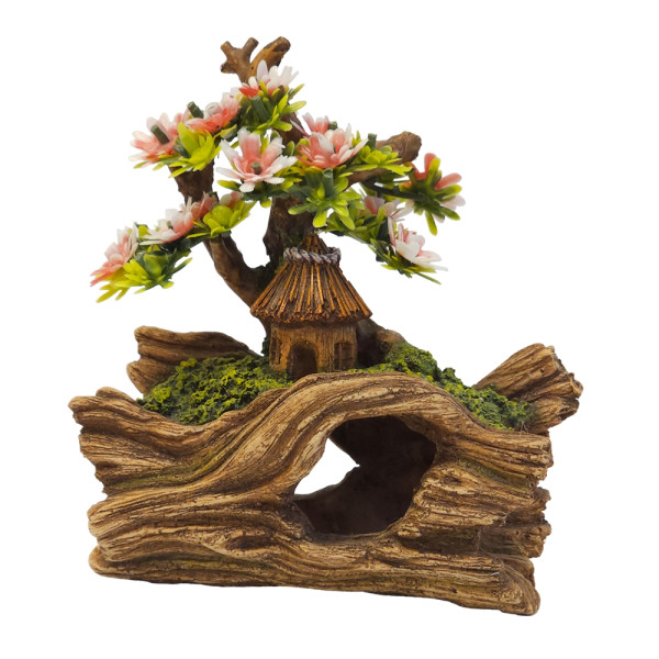 Aqua Ornaments "WOOD WITH HUT" with plants