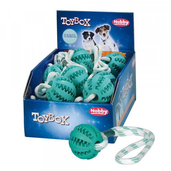 Solid rubber ball with rope "DENTAL LINE