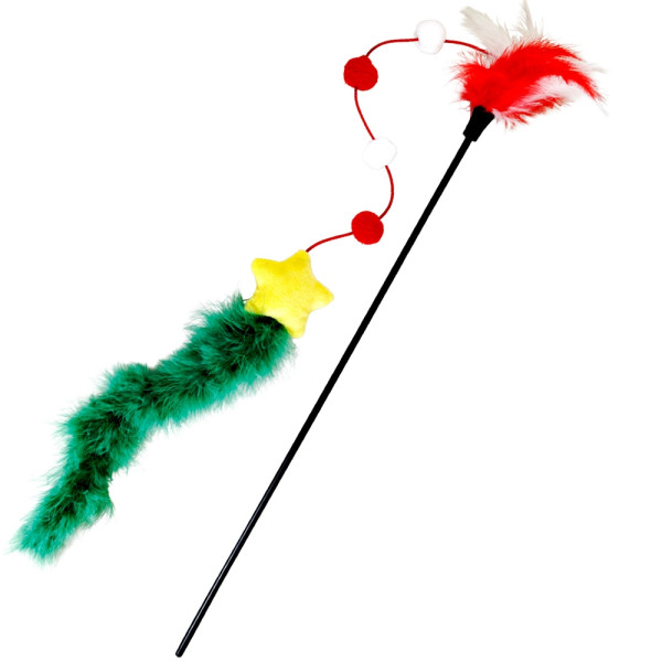 XMAS rod with feathers and toy, with catnip