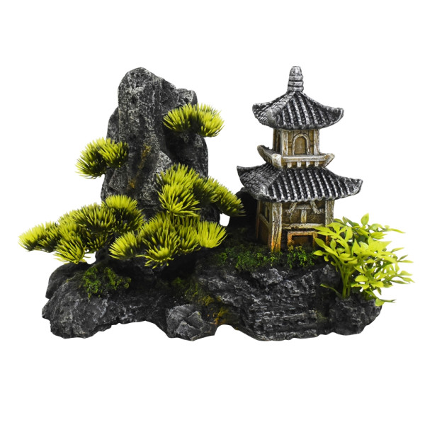 Aqua Ornaments "TEMPLE BESIDE ROCK" with plants