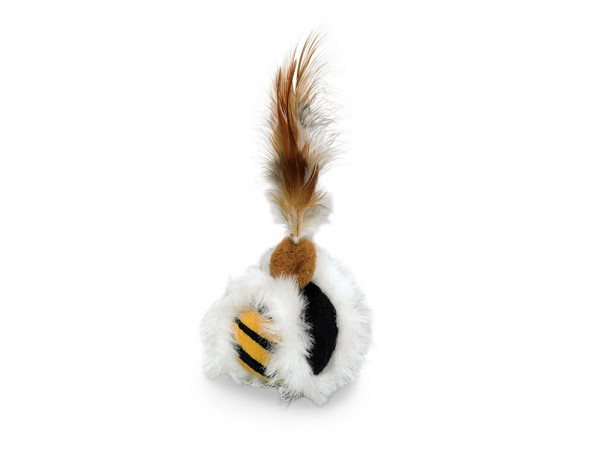 Plush ball with feather, with catnip