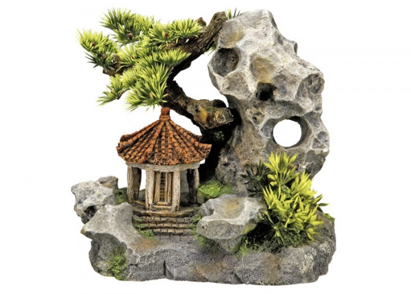Aqua Ornaments "TEMPLE ON CLIFF" w/ plants