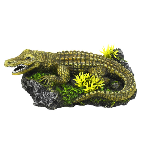 Aqua Ornaments "CROCODILE ON ROCK" with plants