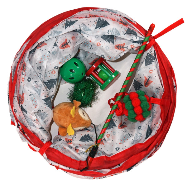 XMAS cat tunnel with toy set, with catnip