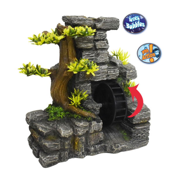 Aqua Ornaments 'Wall with water wheel' with plants