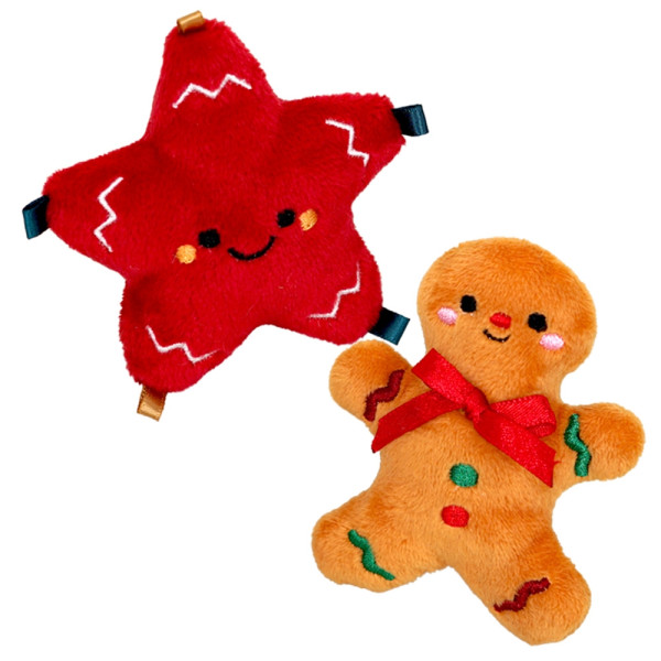 XMAS plush gingerbread man and star, with catnip