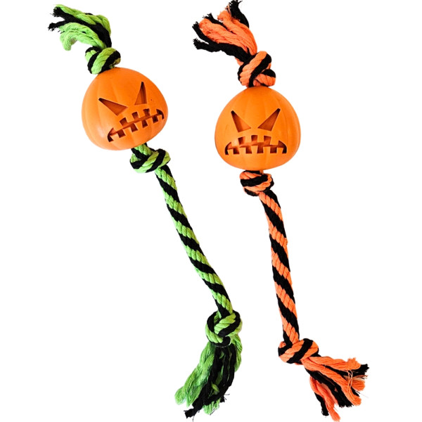 Halloween rubber pumkin "Angry" with rope