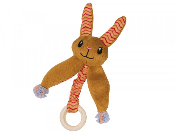 Plush bunny with wooden ring and catnip