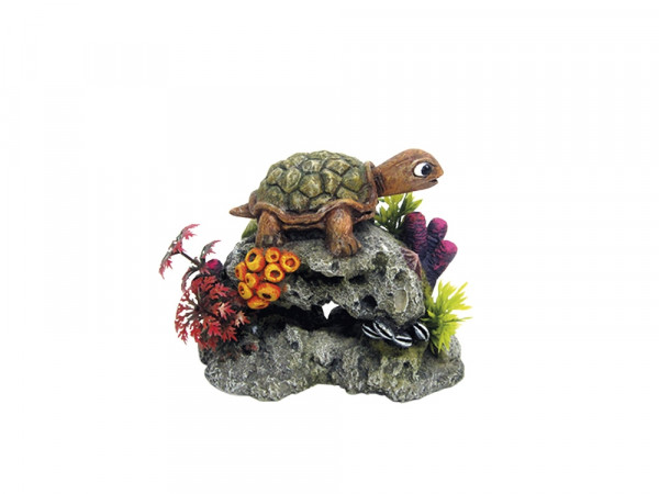 Aqua Ornaments "TURTLE ON ROCK" with plants